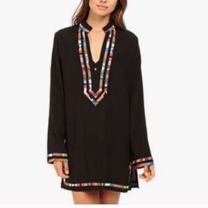 Nanette Lepore Mambo Tunic Swim Coverup Black with MultiColor Size Large